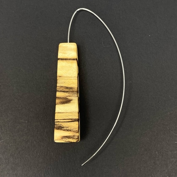 UNIQUE GENUINE WOODEN EARRINGS WITH A LONG STEM CURVED BACK - Picture 8 of 9